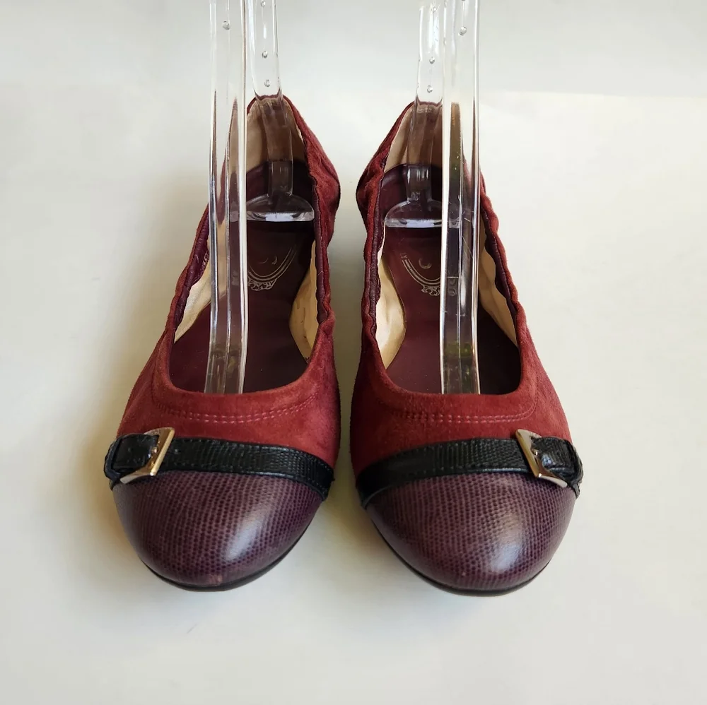 Tod's suede leather burgundy purple black flats women 38.5